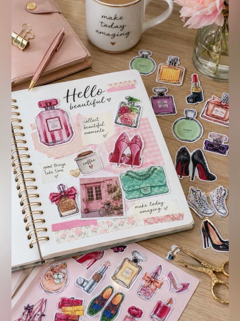 LUXURY SCRAPBOOK STICKERS SET 37 DESIGNER PERFUME SHOES HANDBAGS PLANNER JOURNAL